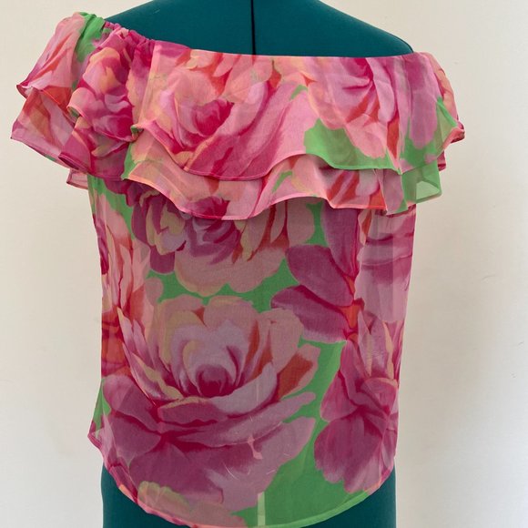 Marciano Guess Ruffled Off the Shoulder Floral Sheer Top - Picture 6 of 12